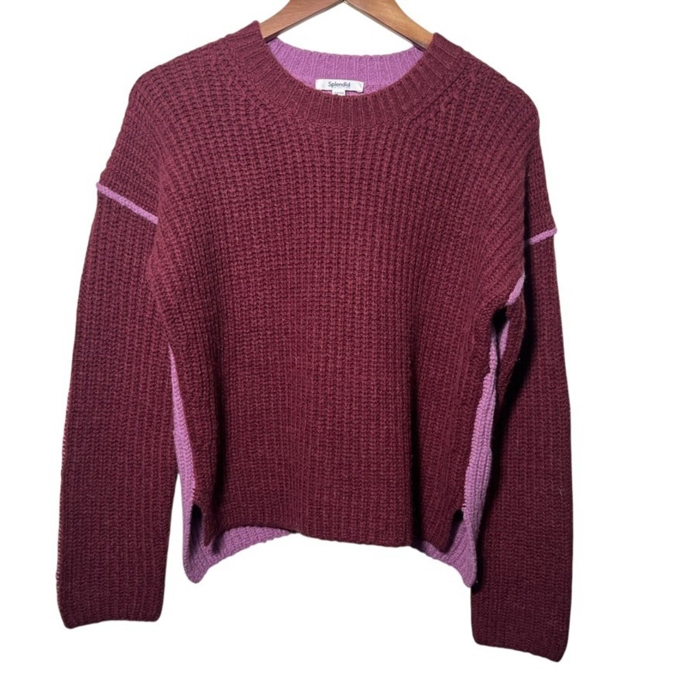 Splendid Colorblock Knit Sweater Small | Maroon Lavender Cozy Chunky Knit‎